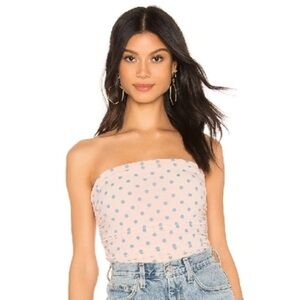 NBD Revolve Sz S Harper Light Pink Mesh Polka Dots Strapless Bodysuit